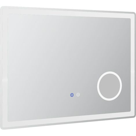 Miroir de salle de bain LED avec grossissement x3 et fonction tactile, 80 x 60 cm, 3 couleurs d'éclairage, anti-buée