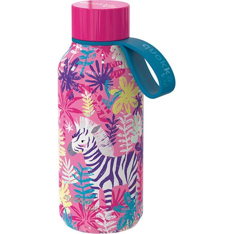 Quokka Solid Kids con cinturino - Borraccia termica in acciaio inox 330 ml con cinturino (Zebre) (1/4)