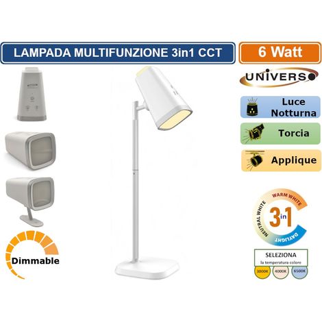 BL-1008-B LAMPADA MULTIFUNZIONE RICARICABILE DA TAVOLO 6W DIMMERABILE CCT 3 IN 1 TEMPERATURA LUCE SELEZIONABILE (1/5)