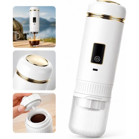 1 Pc Machine a Cafe Portable Blanche Chauffante Extraction 3 en 1 Ecran Digital 72 W ABS Inoxydable 304 7 x 7 x 22.5 cm Voyage Noel (1/5)