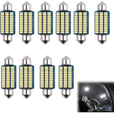 Lot de 10 Ampoules LED W5W pour Voiture, 41mm Blanc Froid 6000K 12V, Éclairage Intérieur Plafonnier Coffre Camping-car (1/5)