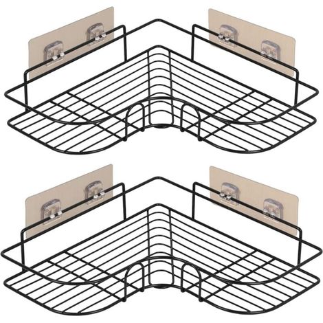Set of 2 Adhesive Corner Shelf Triangular Shower Rack Bathroom Storage without Drilling (1/5)