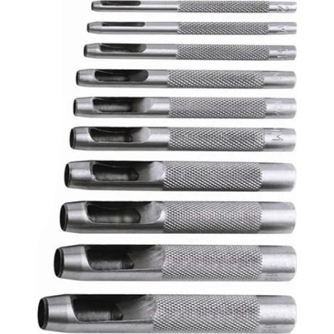 Set mit 10 Lochern aus hochhartem Kohlenstoffstahl zum Stanzen runder Hohllöcher in Leder, Kunststoff und Gummi (1/5)