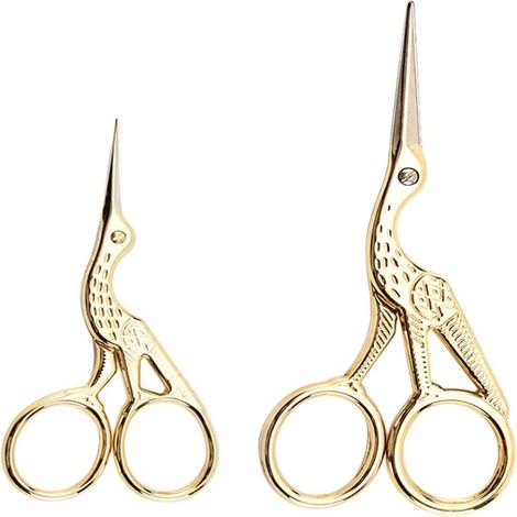 Ciseaux De Couture - Acier Inoxydable - Forme Cigogne Vintage - Pour Broderie Et Loisirs Créatifs - Lot De 2 (1/5)