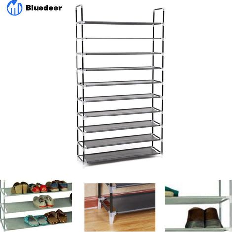 Étagère à Chaussures à 10 Niveaux, Porte-chaussures, Range-chaussures, Organisateur, pour 50 Paires, en Tissus Non-tissé, pour Entrée, Dressing, 100 x 29 x 175 cm, Noir (1/4)