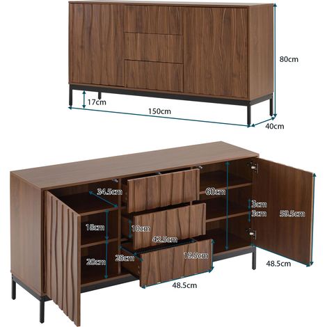 Buffet 150 cm en bois de chêne foncé avec 3 tiroirs et grand compartiment, design moderne, HOMAIRE (1/5)