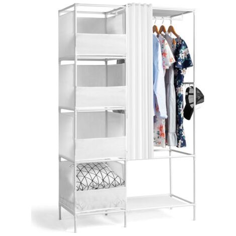 Armoire penderie suspendue 4 niveaux 105x45x170cm – Tissu non tissé respirant – Rangement discret avec rideaux et crochets latéraux (1/5)