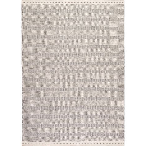 Tapis laine tissé main argent à rayures texturées - 200 x 140 cm (1/3)