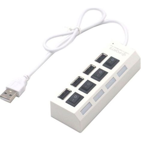 Hub USB - 4 Ports USB 2.0 - Vitesse 480 Mbps - Câble 40 cm - Cuivre Pur - Blanc - 18 x 7 x 6 cm (1/5)