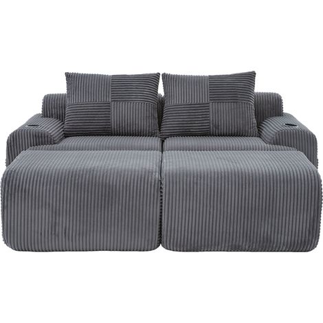 ELVMI Modulares 2-Sitzer-Sofa mit Becherhalter und Seitentasche aus Cord Dunkelgrau (1/5)