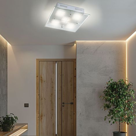 Deckenlampe Wohnzimmerleuchte Esszimmerlampe Deckenleuchte Flurlampe Küchenleuchte, Metall Chrom Glas satiniert, LED 3,5W 280Lm 3000K warmweiß, L 28 cm