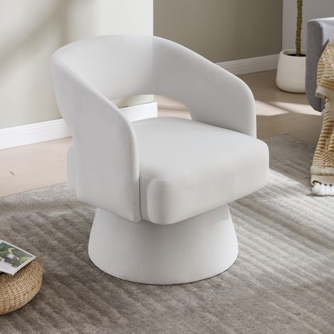 Poltrona girevole Lexicon 360° - 68x66x75 cm - Design a botte con schienale aperto, seduta morbida e base in metallo - Beige crema (1/5)