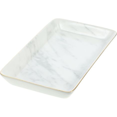 Plateau Décoratif Assiette en Marbre Élégante et Minimaliste Style Nordique en Céramique Blanc pour Organiser et Exposer Bijoux pour Rangement sur Bureau (1/5)