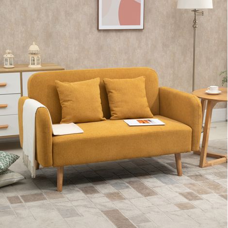 Canapé 2 places 130x70x80 cm naturel en polyester avec coussins et repose-pieds réglables (1/5)