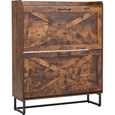 VEVOR Scarpiera con 2 Cassetti Pieghevoli, Scarpiera in Stile Rustico con Gambe in Metallo e Dispositivo Antiribaltamento, Organizer per Scarpe per Ingresso, Camera da letto, Soggiorno, Marrone