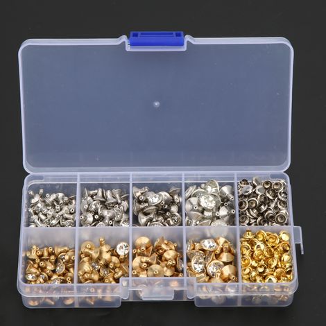 240 lots de clous à strass/clous diamant punk taille 4 (6-9 mm) pour cuir, ceintures, sacs à main, accessoires de bricolage à rivets double face