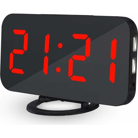 AGE Réveil numérique réveil salle d'eau miroir réveil de voyage bureau chambre horloge réveil à intensité variable avec port de chargeur USB (1/5)