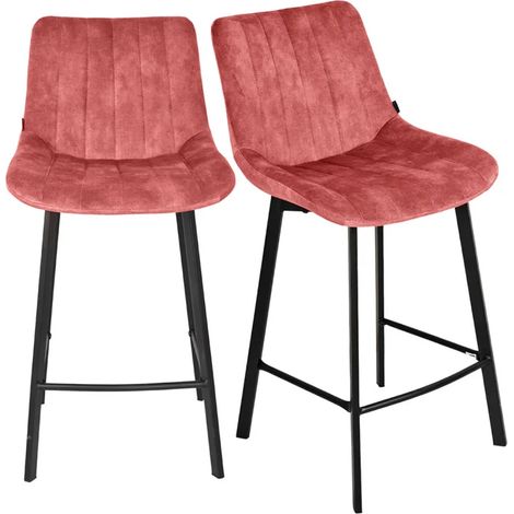 Lot 2 tabourets de bar en velours rose et pieds métal noir – NANY 2 (1/5)