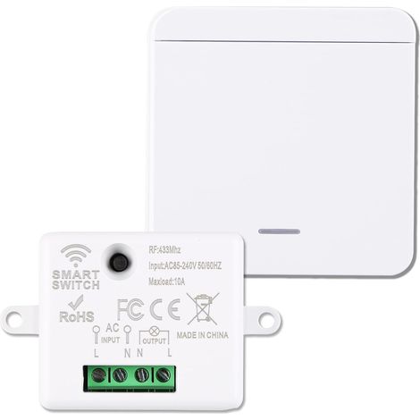 Interrupteur Sans Fil Interrupteur d'éclairage Sans Fil kit 10 A 240 V avec émetteur et Contrôleur Récepteur Va et Vient Télécommandé Portée 50m pour Éclairage Ventilateurs en Intérieur/Extérieur (1/5)