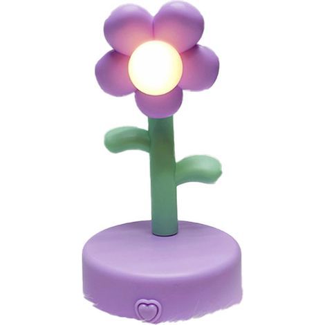 Dekorative lila Tischlampe mit niedlichem Blumenmuster, tragbares Nachtlicht für Büro oder Studentenzimmer. (1/5)