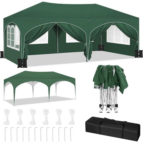 WOLTU Gazebo da Giardino 3 x 6 m, Impermeabile Protezione UV, per Matrimonio Eventi e Barbecue, Verde +Set di 4 Sacchi di Sabbia