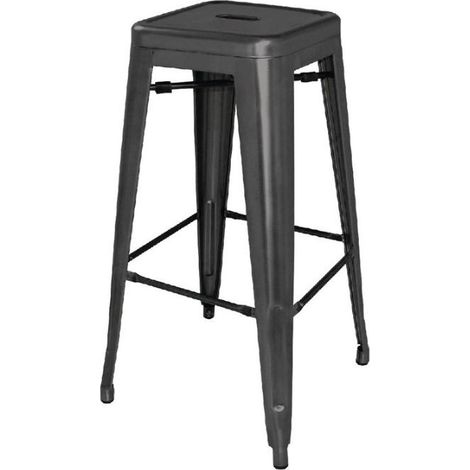 Lot de 4 tabourets haut assise (H)770 mm en acier galvanisé noir, BISTRO (1/5)