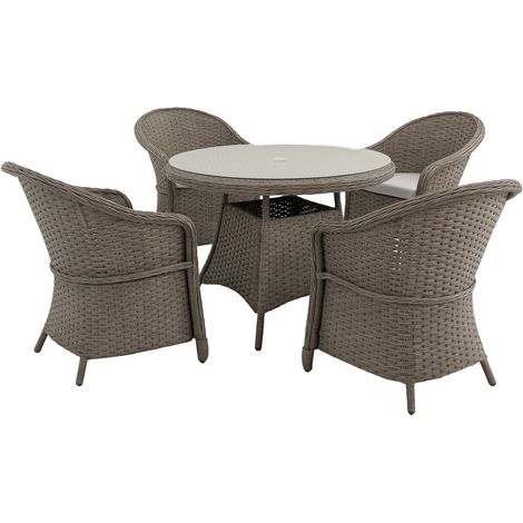 Outsunny Rattan Dining Set for 4 with Cushions and Umbrella Hole, Mixed Grey (1/5)