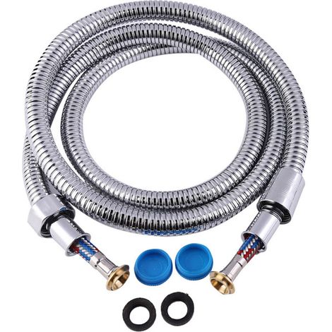 Flexible de douche en acier inoxydable 150cm, double protection contre l'emmêlement Marque internationale-Flexible de douche extrêmement flexible, flexible métallique avec raccord pivotant (1/5)