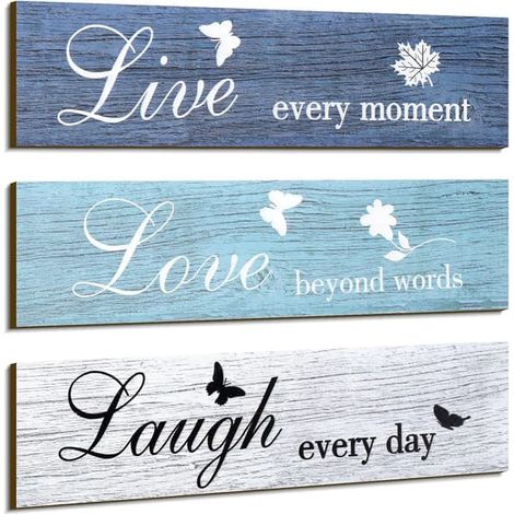 Panneau mural rustique en bois, citation « Vivre, aimer et rire », décoration murale de style ferme (1/5)