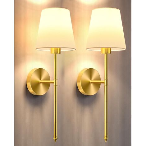 Applique murale sans fil dorée à piles - Convient aux chambres, salons, couloirs, etc. - Lot de 2