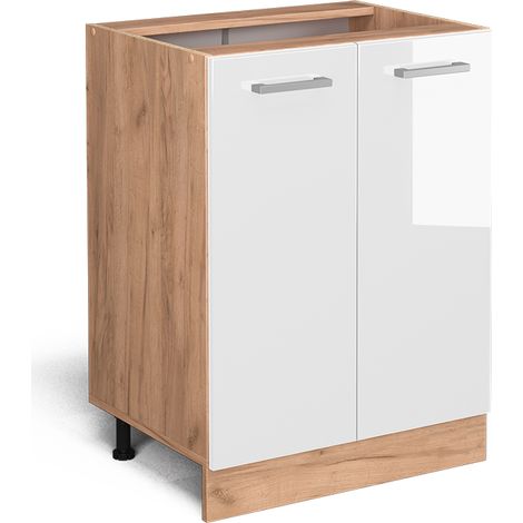 Mobiletto base cucina R-Line, Bianco lucido, 60 cm senza piano di lavoro, Vicco