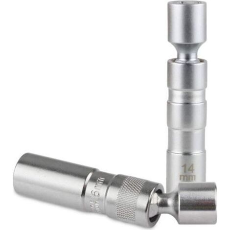 2 piezas de llave de bujías magnética giratoria de 14 mm/16 mm, llave de bujías de coche de doce puntas de 3/8" con diseño giratorio (material CR-V) dengyank-Crezuo