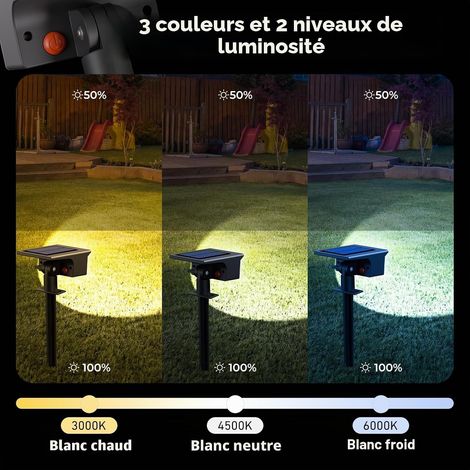 Lot de 6 Lampe Solaire Extérieur, Spot Solaire Exterieur 3 Couleurs (3000/4500/6000 K) – Projecteurs Solaire IP65 Étanches,Lumiere Solaire pour Jardin Allée Chemin (1/4)