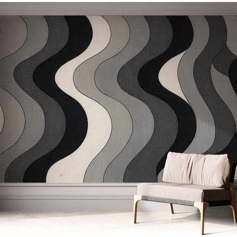 Selbstklebend Tapete modern - Wanddeko für Küche - Klebefolie Wand - luxus Look Graue Wellen 312x219 cm (1/5)