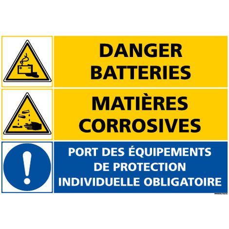 PANNEAU DANGER BATTERIES - MATIERES CORROSIVES (C1408) - Plastique PVC 1,5 mm - 420 x 300 mm
