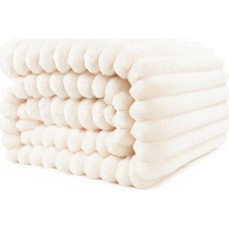 Plaid douillet, chaud et moelleux, idéal pour le lit ou le canapé, pour maman, épouse ou compagne, 100 cm x 150 cm, beige (1/4)