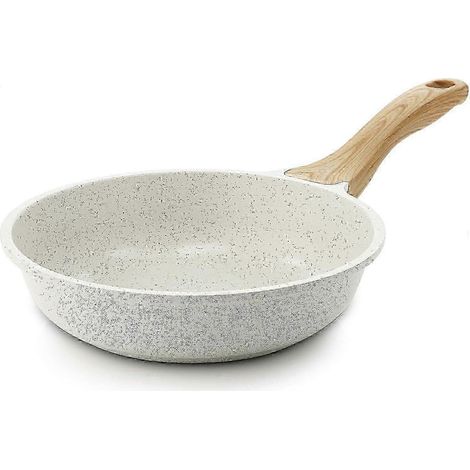 Poêle à frire antiadhésive en céramique de 20 cm, compatible induction, blanche, avec poignée (1/4)