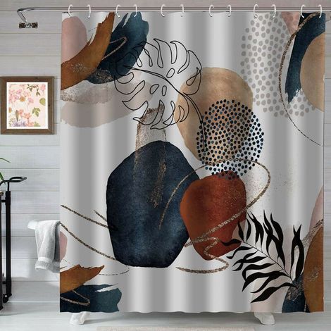 1pc Boho Shower Curtain Abstract Colorful Modern Geometric Leaves Plant Neutral Minimalist Bathroom Curtain Decor Waterproof Fabric, 180x180cm (1/5)