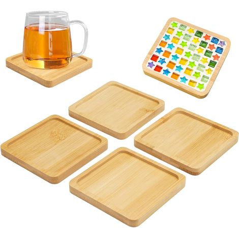 bandejas pequeñas cuadradas de madera de 9 cm, rellenables para proyectos de bricolaje. (1/5)