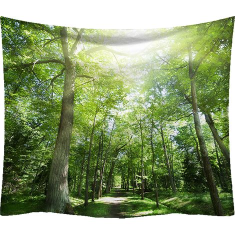 Naturteppich, Teppich mit nebligem Baum, Dschungelbachteppich, psychedelischer Landschaftsteppich