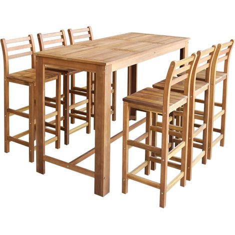 Bartisch und Stuhl-Set 7-tlg. Akazienholz Massiv