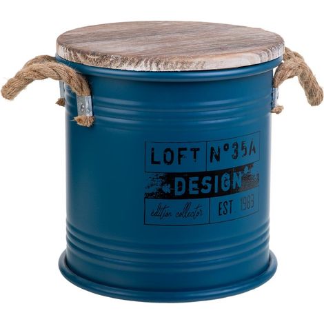 Cesto de ropa de metal impreso azul 35x37h cm