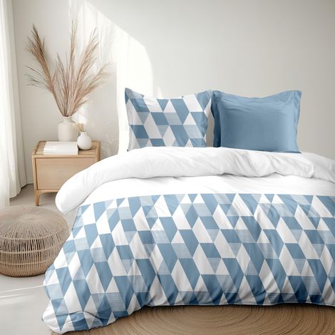 Parure de Couette 220x240 cm en Percale de Coton Douce Housse + taie Bleu Modèle La Gitane (1/5)