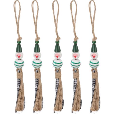 5 Pièces Perles de Noël en Bois Colorées, Boules de Neige Mignonnes pour Sapin, Porte ou Chambre - Modèle 4 (1/5)