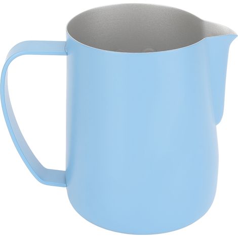 Pitcher à lait inox 600ml pour mousse à café, pichet vapeur latte art bleu clair, bec verseur précis (1/5)