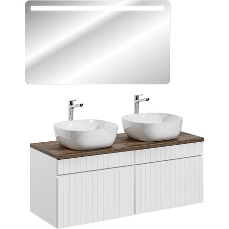 Ensemble meubles double vasques à poser avec miroir - 160 cm - Emblematic White - Livraison gratuite