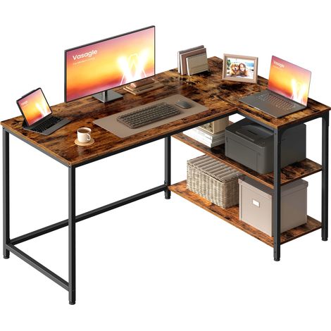 Bureau Gaming en L, Bureau avec Rangement, Étagères Réversibles à Hauteur Réglable, pour Domicile, 120 x 80 cm, Marron Rustique LWD136KD01 (1/5)
