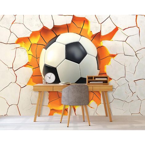 Vlies Fototapete Kinderzimmer 150x105 cm Fußball - Fototapeten Tapeten für Kinder Jungen - Teenagerzimmer - Kinderzimmertapete weiß orange Teenager, WallArena (1/4)