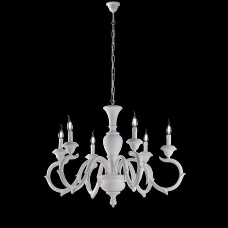 Fiorenza Lustre Shabby En Bois Blanc 6 Lumières 125 D.91 Bl172-6-Bco