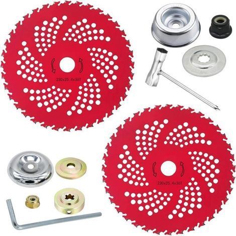 Lot de 2 lames de débroussailleuse à pointe en carbure de tungstène de 22,9 cm x 36 dents pour débroussailleuse, débroussailleuse, désherbeur, kits d'adaptateurs (1/4)